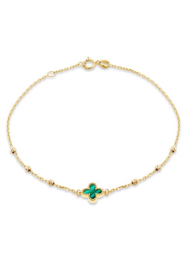 Golden Moments 9ct Green Malachite Clover DC Ball Bracelet