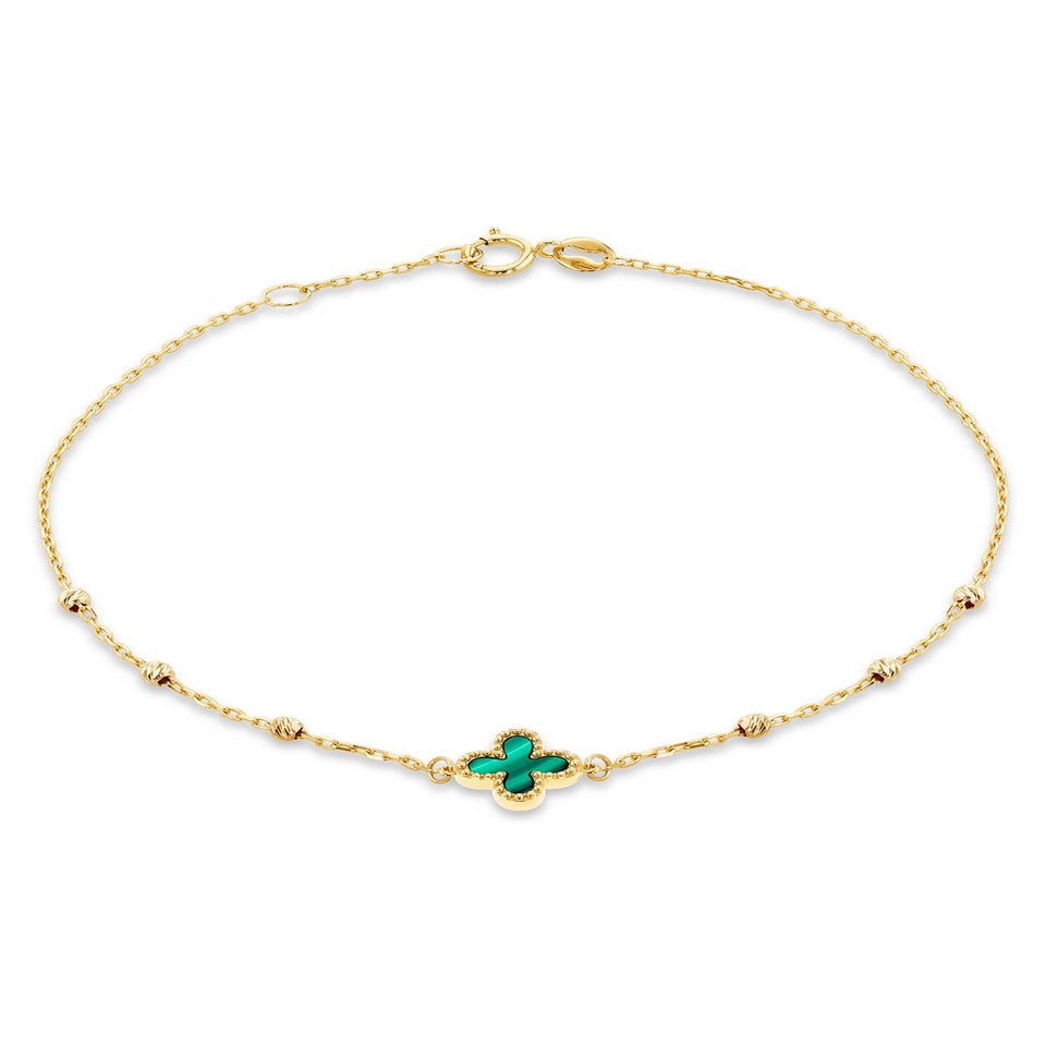 Golden Moments 9ct Green Malachite Clover DC Ball Bracelet