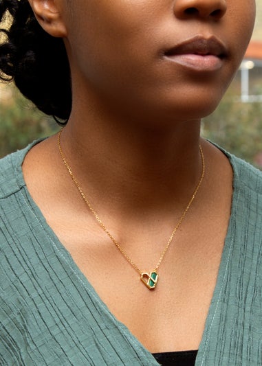 Golden Moments Yellow Gold Plated Hexagon Malachite Necklace