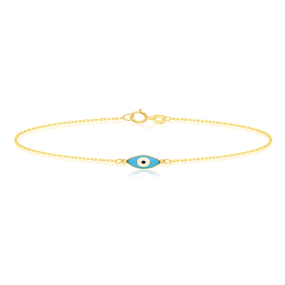 Golden Moments 9ct Yellow Gold Blue Evil Eye Bracelet