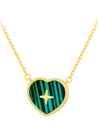 Golden Moments Gold Plated Heart Malachite with Cross Detail Necklace