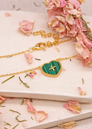 Golden Moments Gold Plated Heart Malachite with Cross Detail Necklace