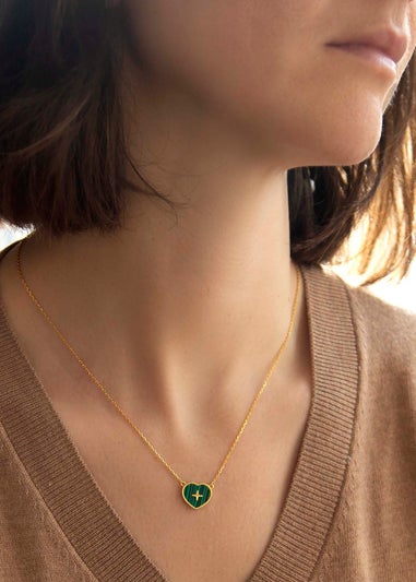 Golden Moments Gold Plated Heart Malachite with Cross Detail Necklace