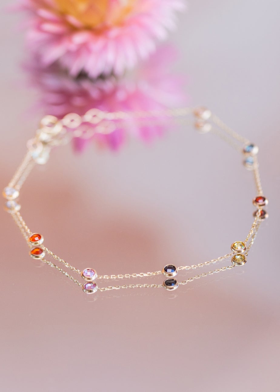 Golden Moments 9ct Yellow Gold Multi Coloured Round CZ Bracelet