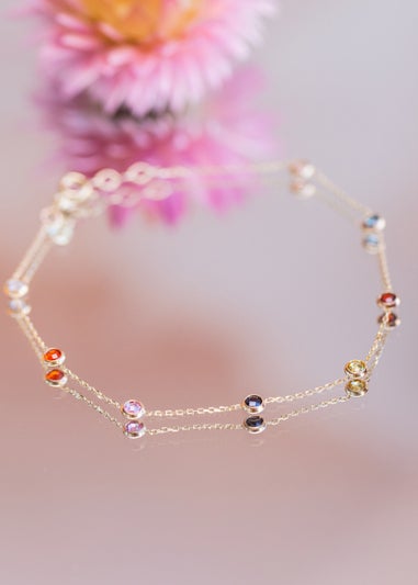 Golden Moments 9ct Yellow Gold Multi Coloured Round CZ Bracelet