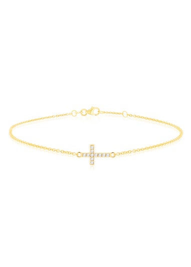 Golden Moments 9ct Yellow Gold Mini Cross Round CZ Bracelet