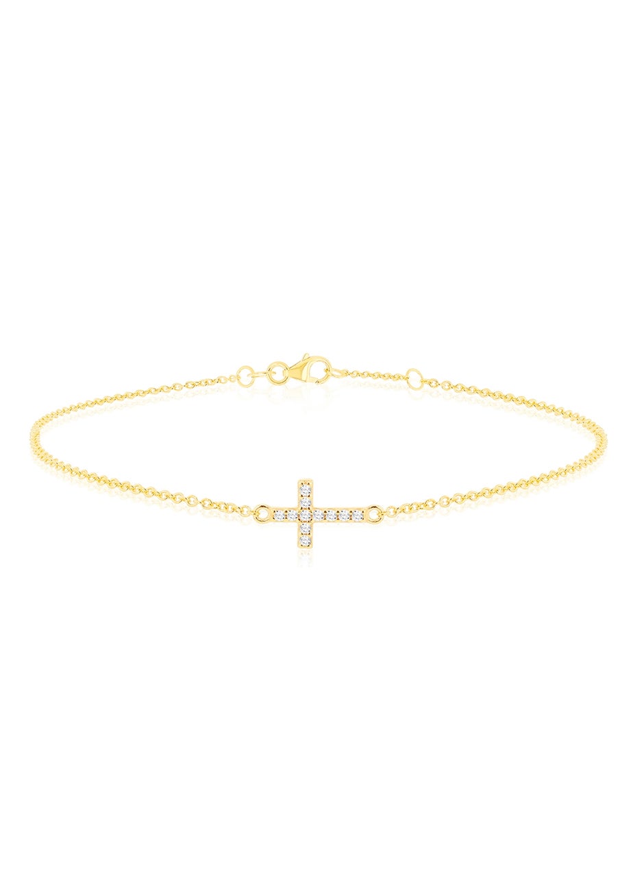 Golden Moments 9ct Yellow Gold Mini Cross Round CZ Bracelet