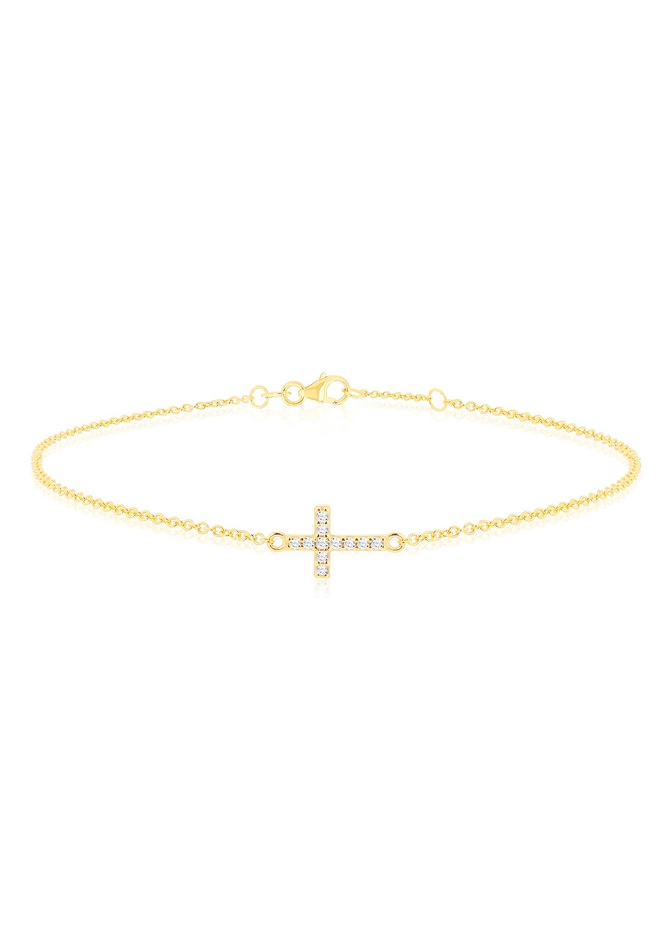 Golden Moments 9ct Yellow Gold Mini Cross Round CZ Bracelet