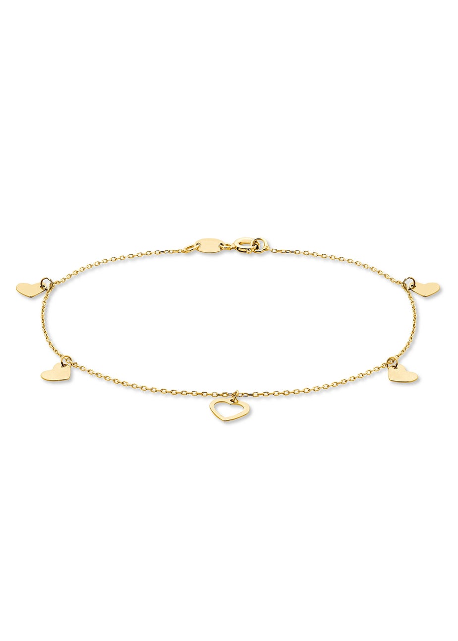 Golden Moments 9ct Yellow Gold Dangly Hearts Bracelet
