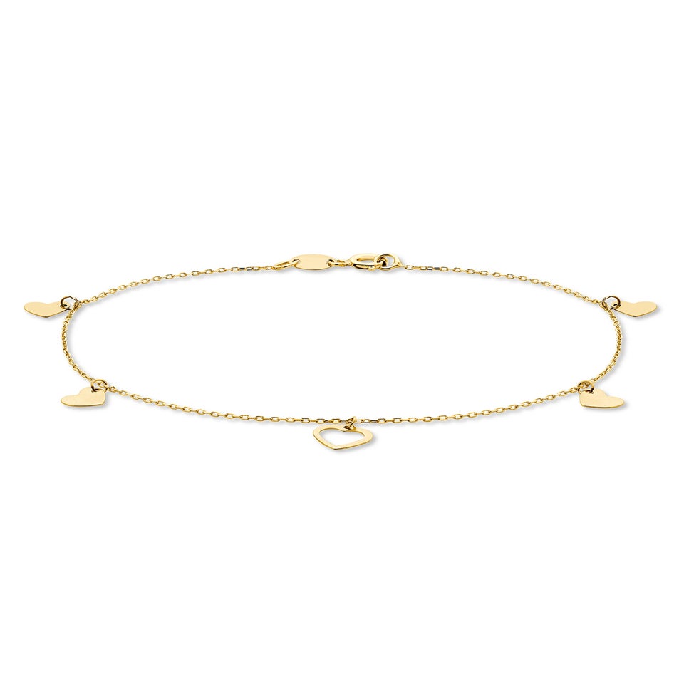 Golden Moments 9ct Yellow Gold Dangly Hearts Bracelet