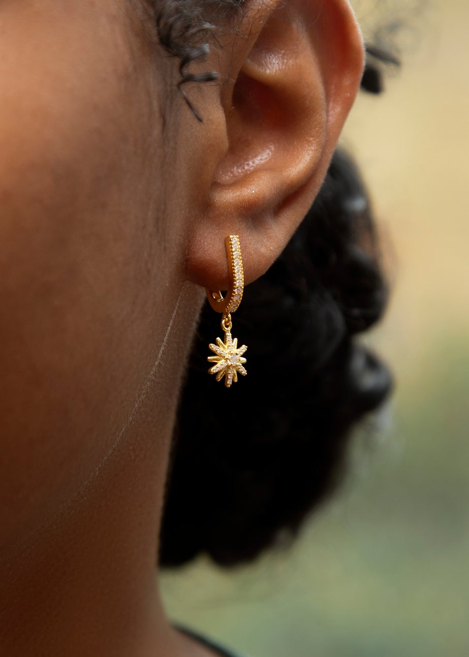 Golden Moments Gold Plated White CZ Star Drop Huggy Earrings