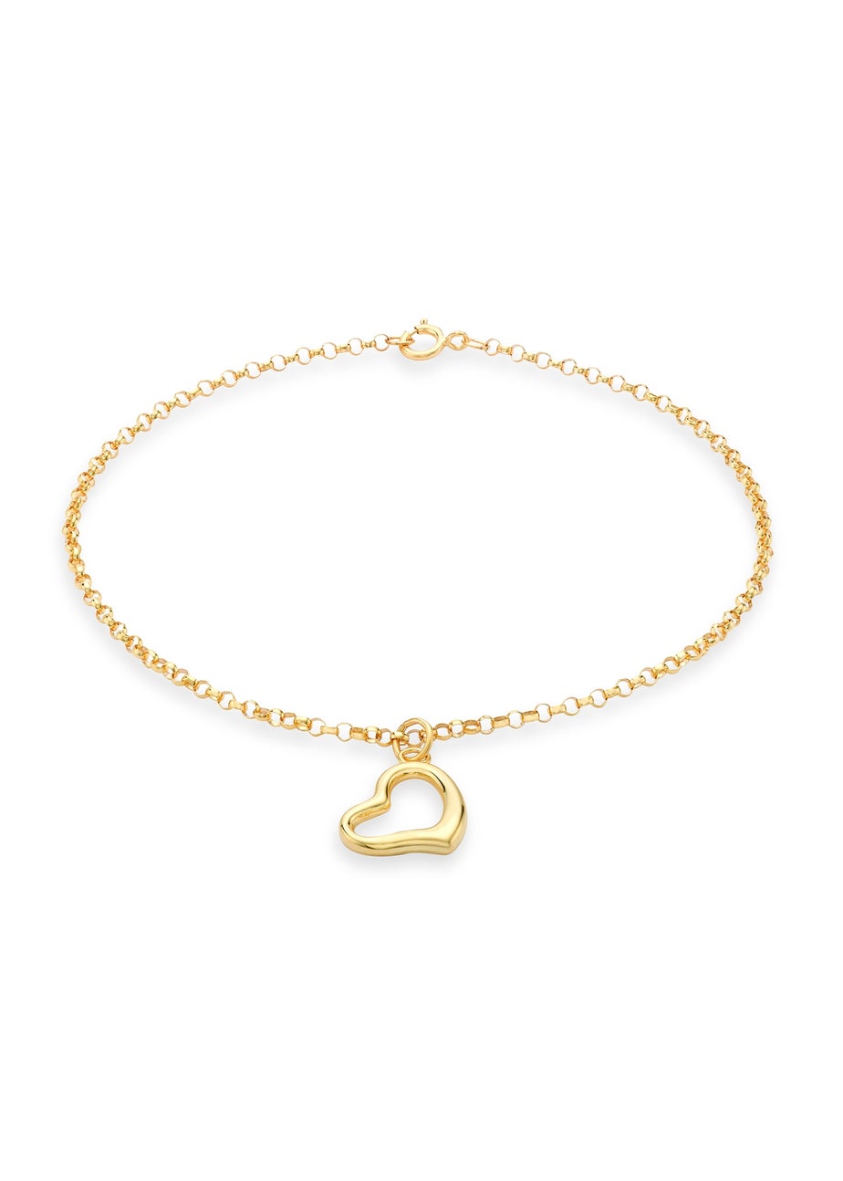 Golden Moments 9ct Gold 'Heart' Charm Round-Belcher-Chain Bracelet