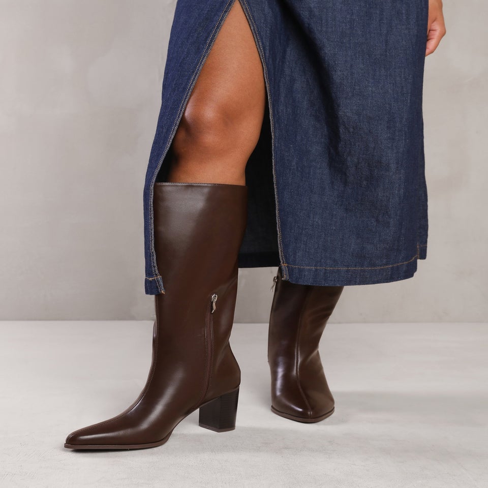 Where's That From Elder Brown Block Heel Knee High Boots