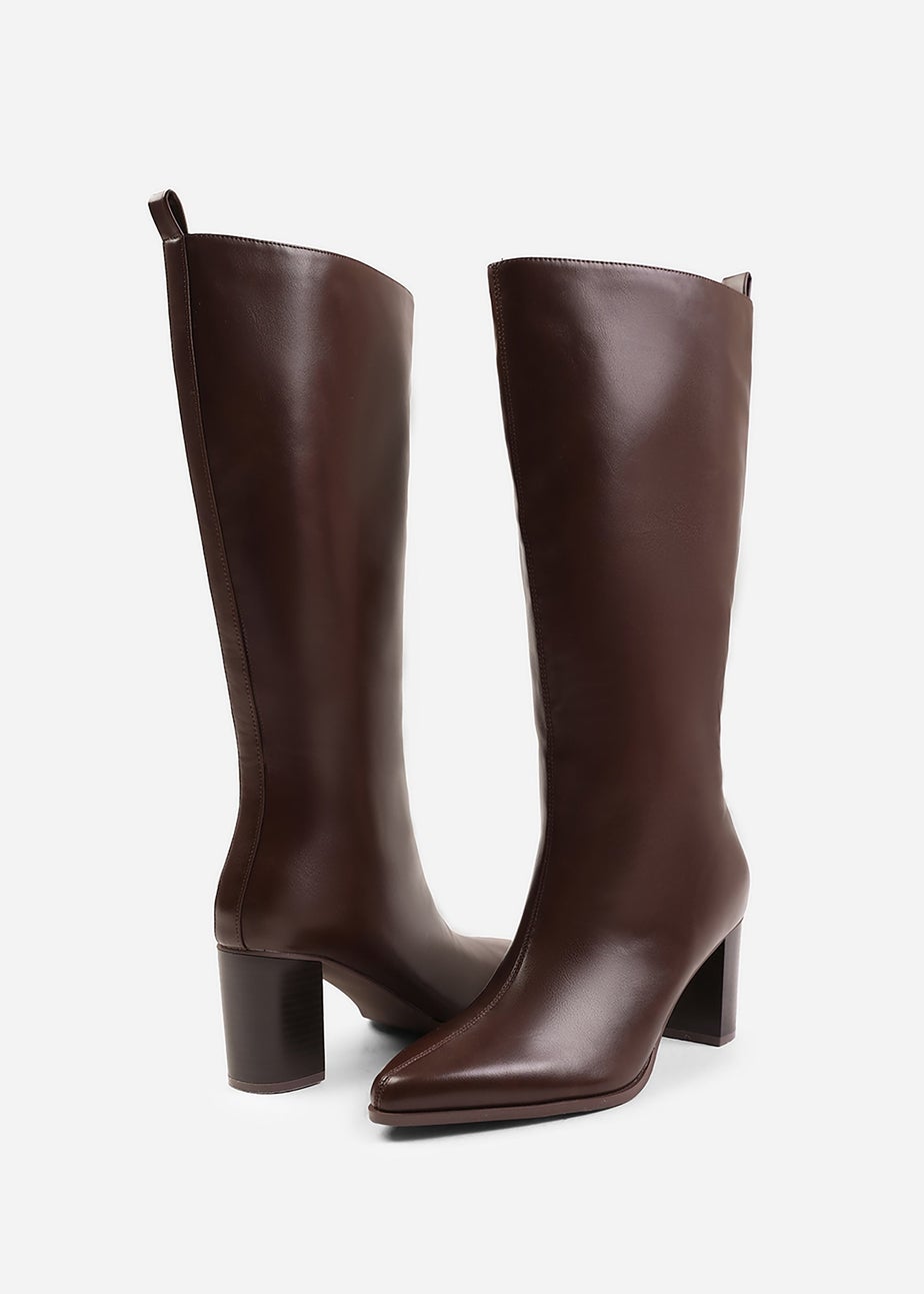 Where's That From Elder Brown Block Heel Knee High Boots