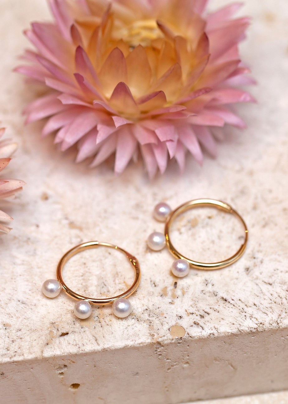 Golden Moments 9ct Yellow Gold Round Fresh Pearls Hoop Earrings