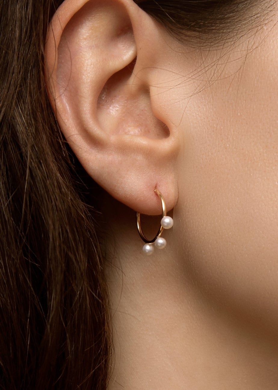 Golden Moments 9ct Yellow Gold Round Fresh Pearls Hoop Earrings