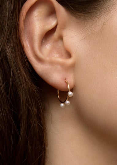 Golden Moments 9ct Yellow Gold Round Fresh Pearls Hoop Earrings