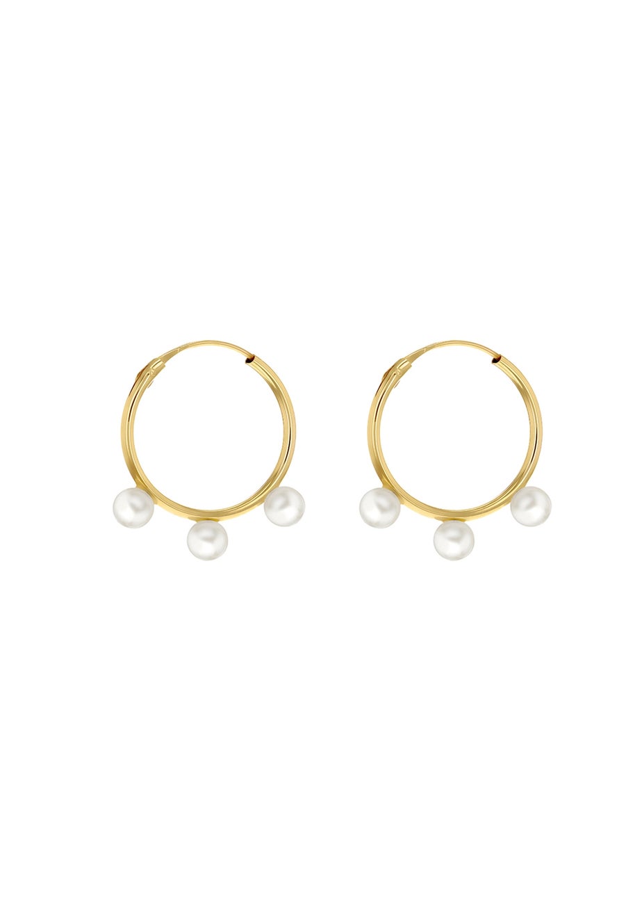 Golden Moments 9ct Yellow Gold Round Fresh Pearls Hoop Earrings