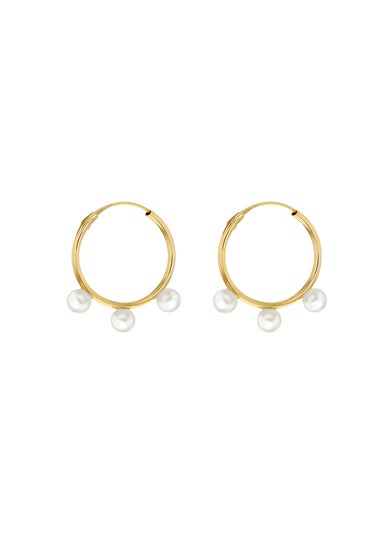 Golden Moments 9ct Yellow Gold Round Fresh Pearls Hoop Earrings