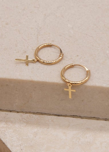 Golden Moments 9ct Yellow Gold 'Cross' Sleeper Hoops