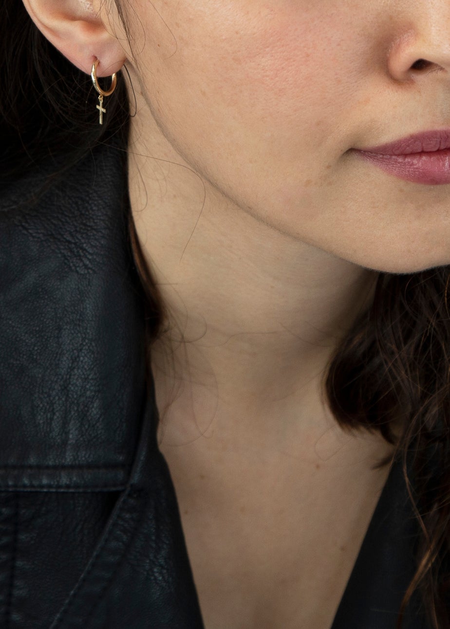 Golden Moments 9ct Yellow Gold 'Cross' Sleeper Hoops