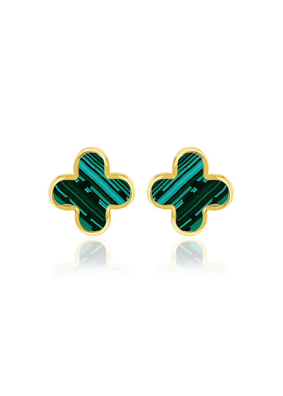Golden Moments 9ct Yellow Gold Malachite Petal Studs