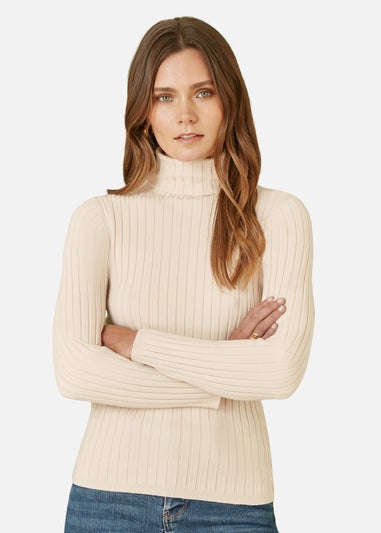 Mela Oatmeal Ribbed Knit Roll Neck Jumper