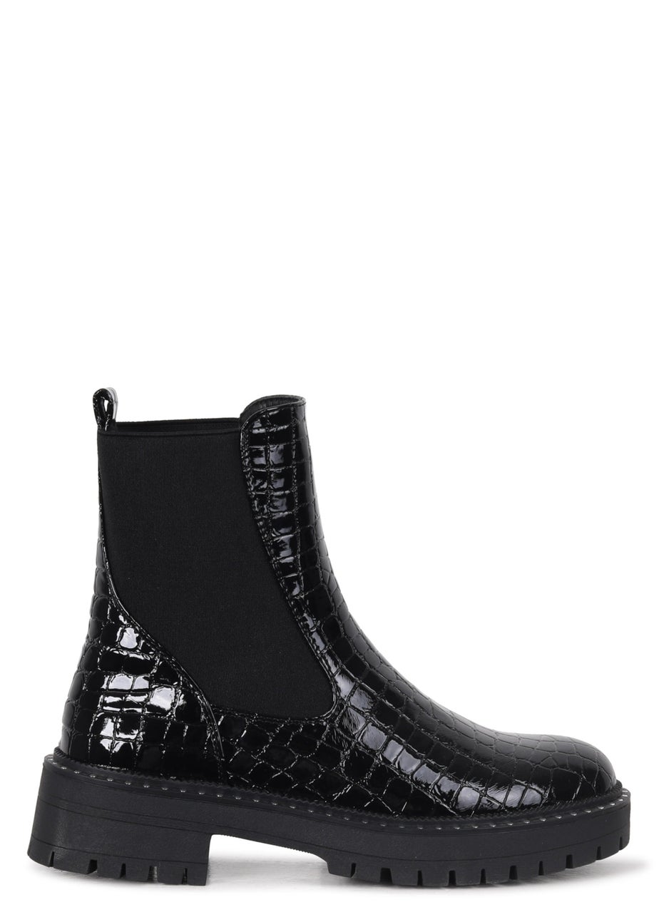 Linzi Andrea Black Faux Croc Patent Leather Silver