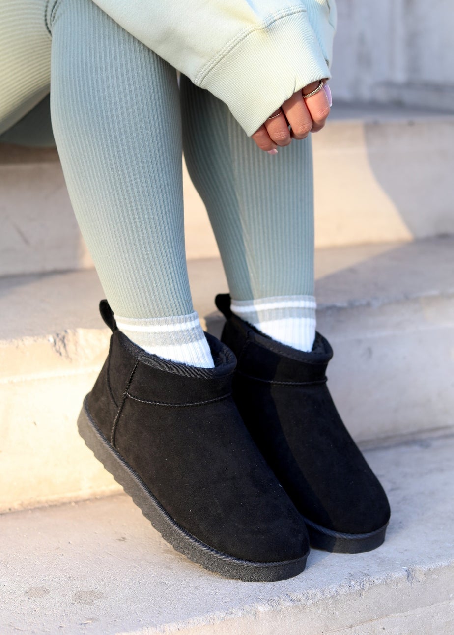 Linzi Ultra Mini Addy Black Faux Suede Faux Fur Lined Ultra Mini Ankle Boot