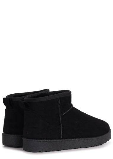 Linzi Ultra Mini Addy Black Faux Suede Faux Fur Lined Ultra Mini Ankle Boot