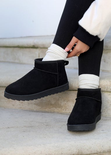 Linzi Ultra Mini Addy Black Faux Suede Faux Fur Lined Ultra Mini Ankle Boot