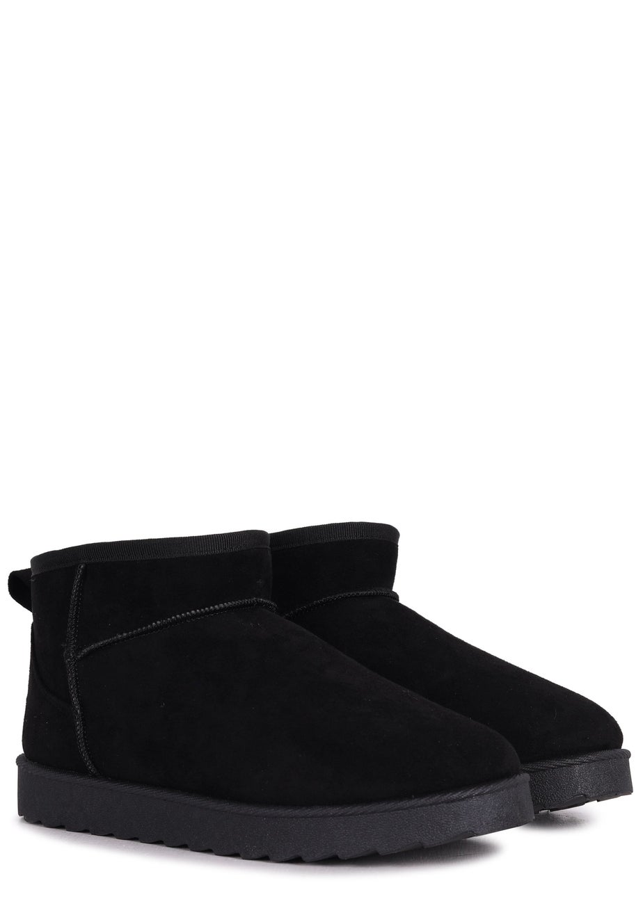 Linzi Ultra Mini Addy Black Faux Suede Faux Fur Lined Ultra Mini Ankle Boot