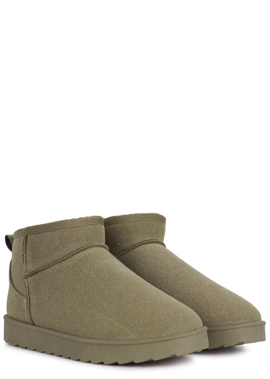 Linzi Ultra Mini Addy Khaki Faux Suede Faux Fur Lined Ultra Mini Ankle Boot