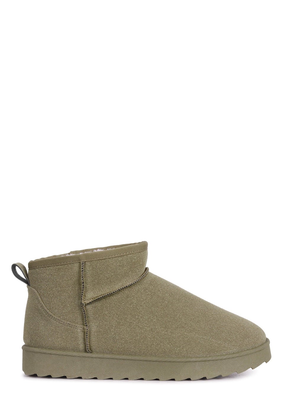 Linzi Ultra Mini Addy Khaki Faux Suede Faux Fur Lined Ultra Mini Ankle Boot