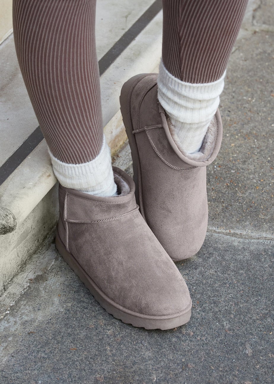 Linzi Ultra Mini Addy Grey Faux Suede Faux Fur Lined