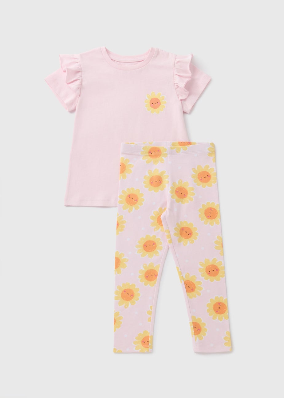 Girls Pink Floral Top & Leggings Set (1-7yrs)