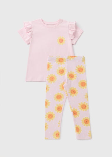 Girls Pink Floral Top & Leggings Set (1-7yrs)