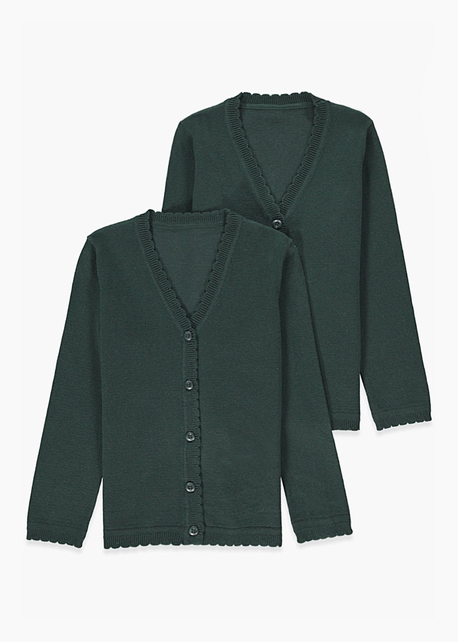 Girls 2 Pack Green School Cardigans (3-13yrs)