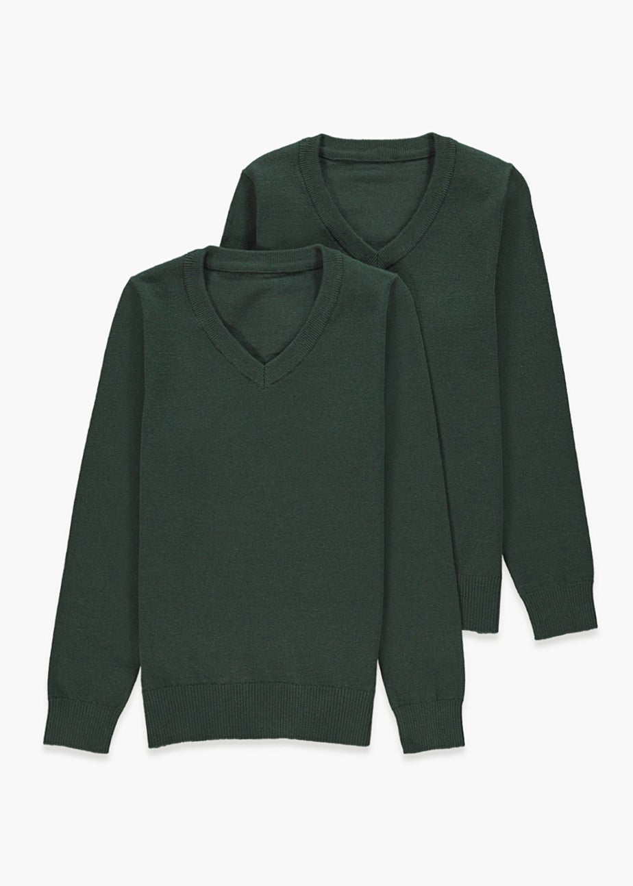 Kids 2 Pack Green V-Neck School Jumpers (3-13yrs)