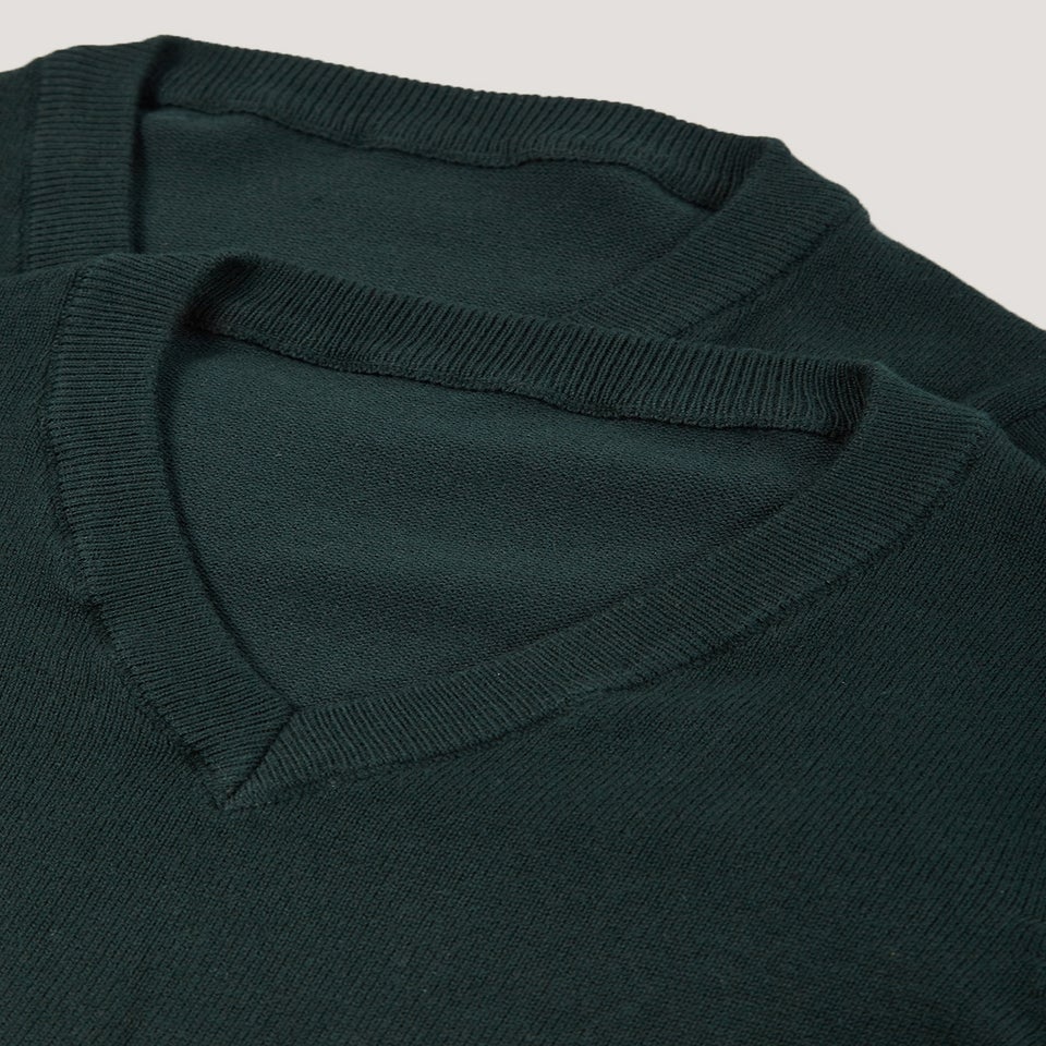 Kids 2 Pack Green V-Neck School Jumpers (3-13yrs)