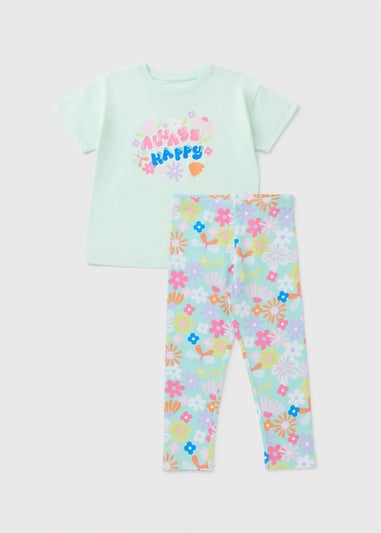 Girls Aqua Floral Top & Leggings Set (1-7yrs)