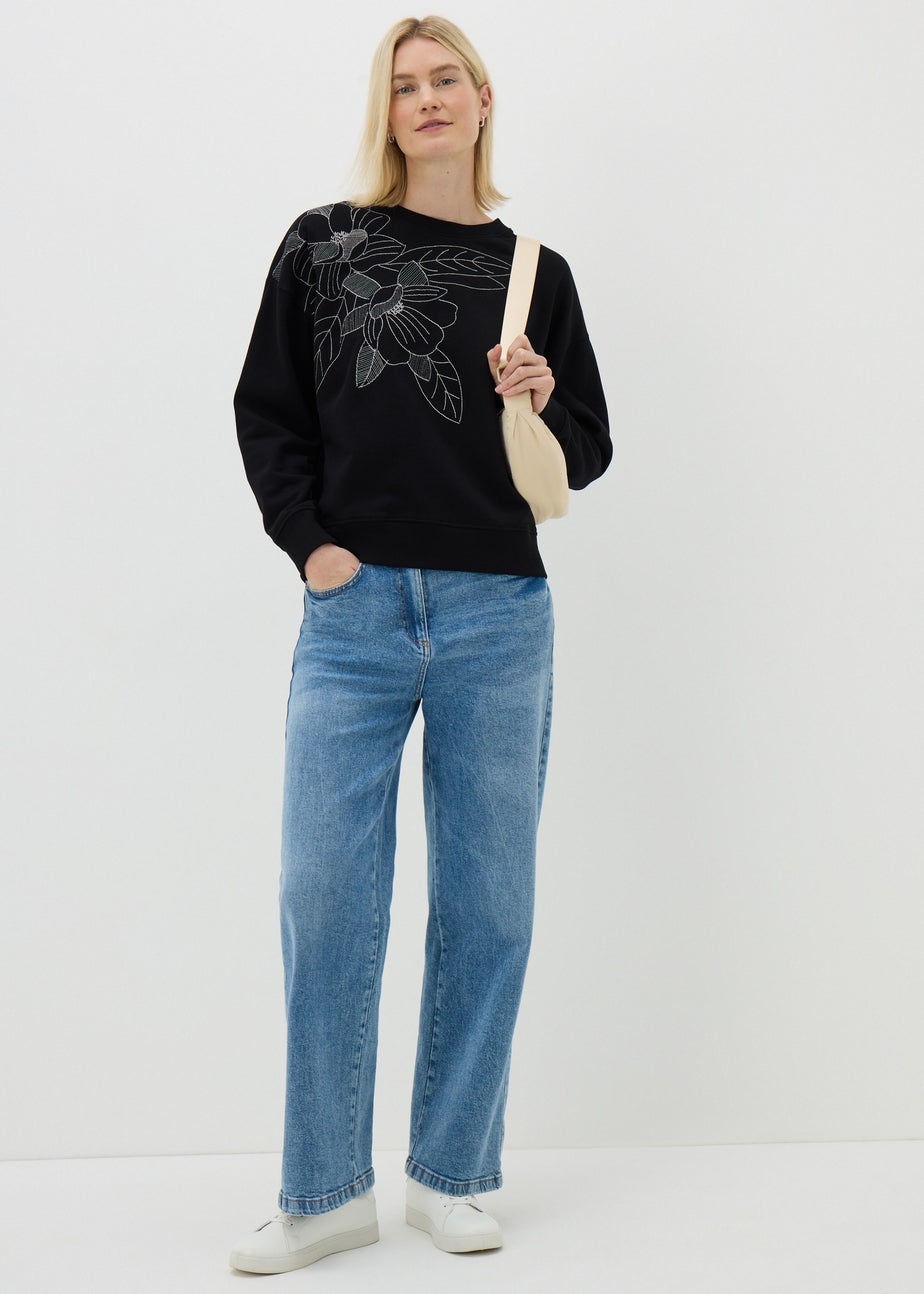 Black Floral Stitch Sweatshirt