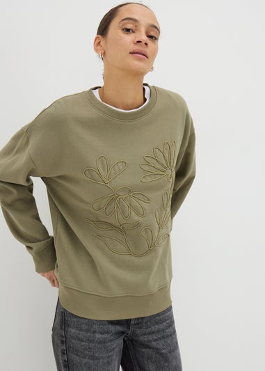Green Floral Stitch Sweatshirt