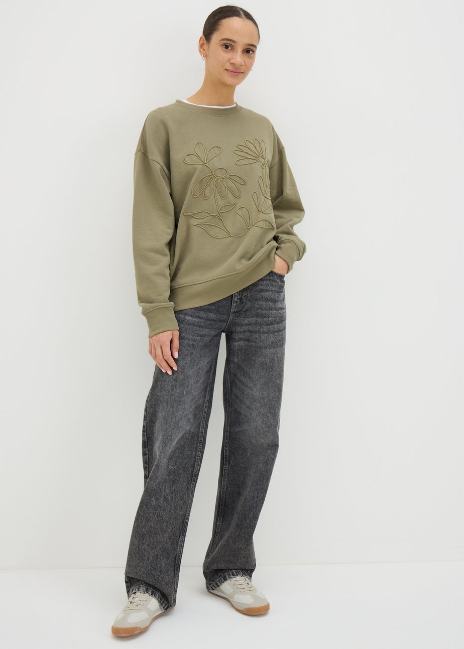Green Floral Stitch Sweatshirt