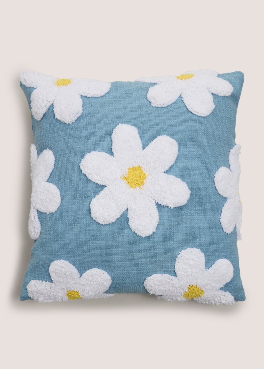 Blue Daisy Embroidered Cushion