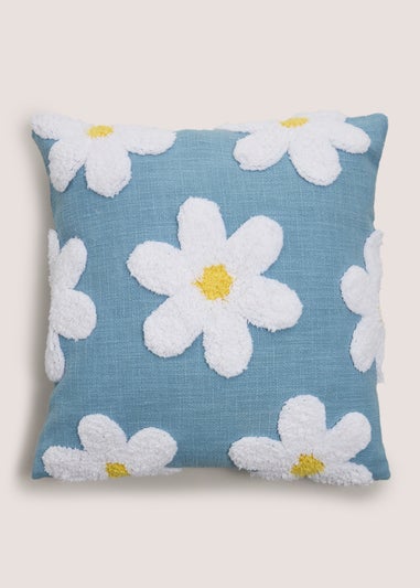 Blue Daisy Embroidered Cushion