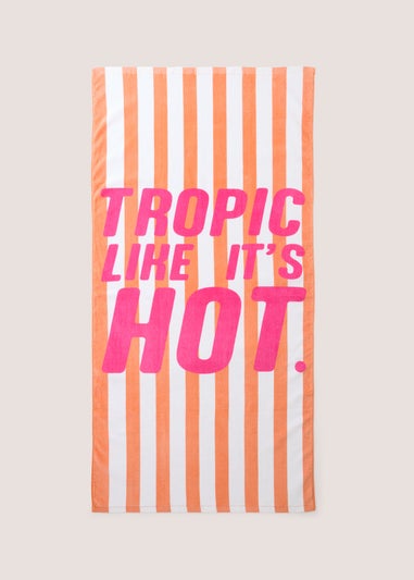 Orange Stripe Slogan Beach Towel