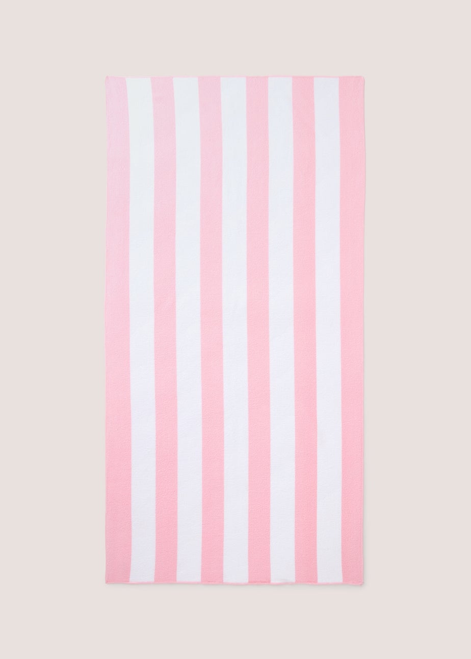 Pink Microfibre Stripe Beach Towel