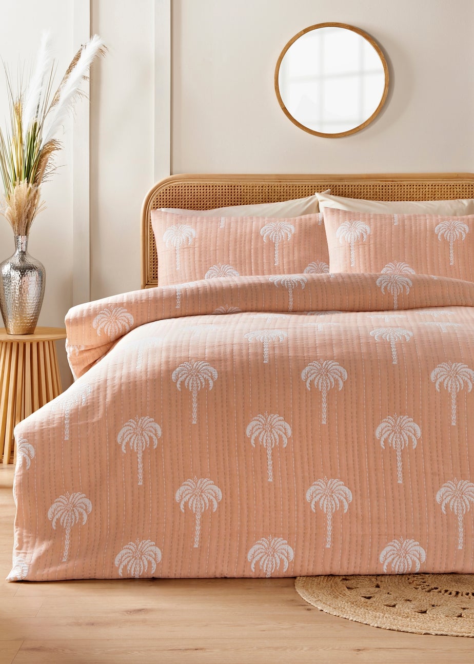 Peach Palm Stitch Duvet Set