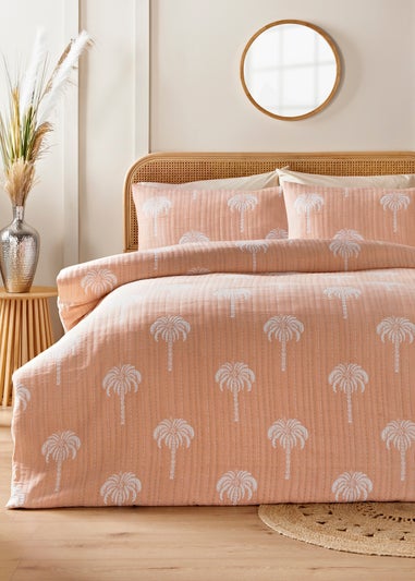 Peach Palm Stitch Duvet Set